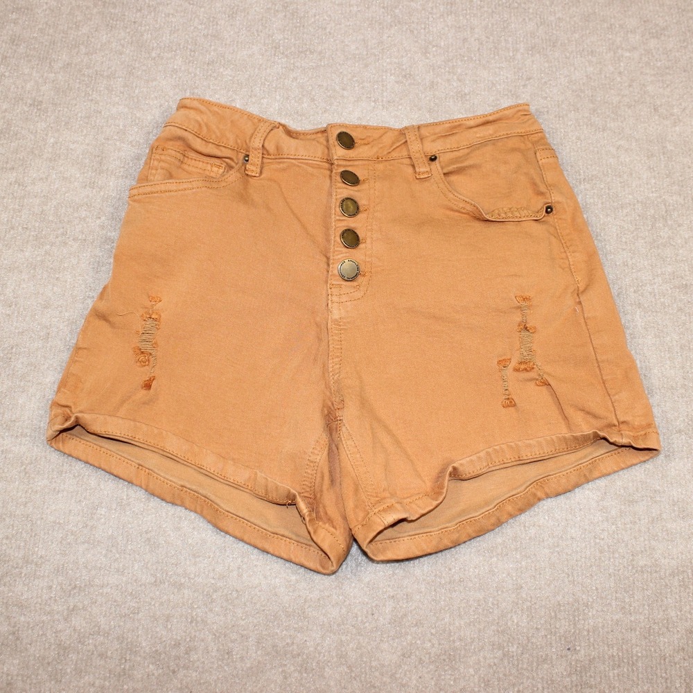 Angel Kiss Denim Collection Mustard Yellow Distressed High Waist Shorts Size 7